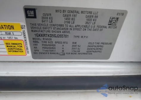 2016 GMC Acadia Denali from USA, damaged, VIN 1GKKRTKD5GJ265781